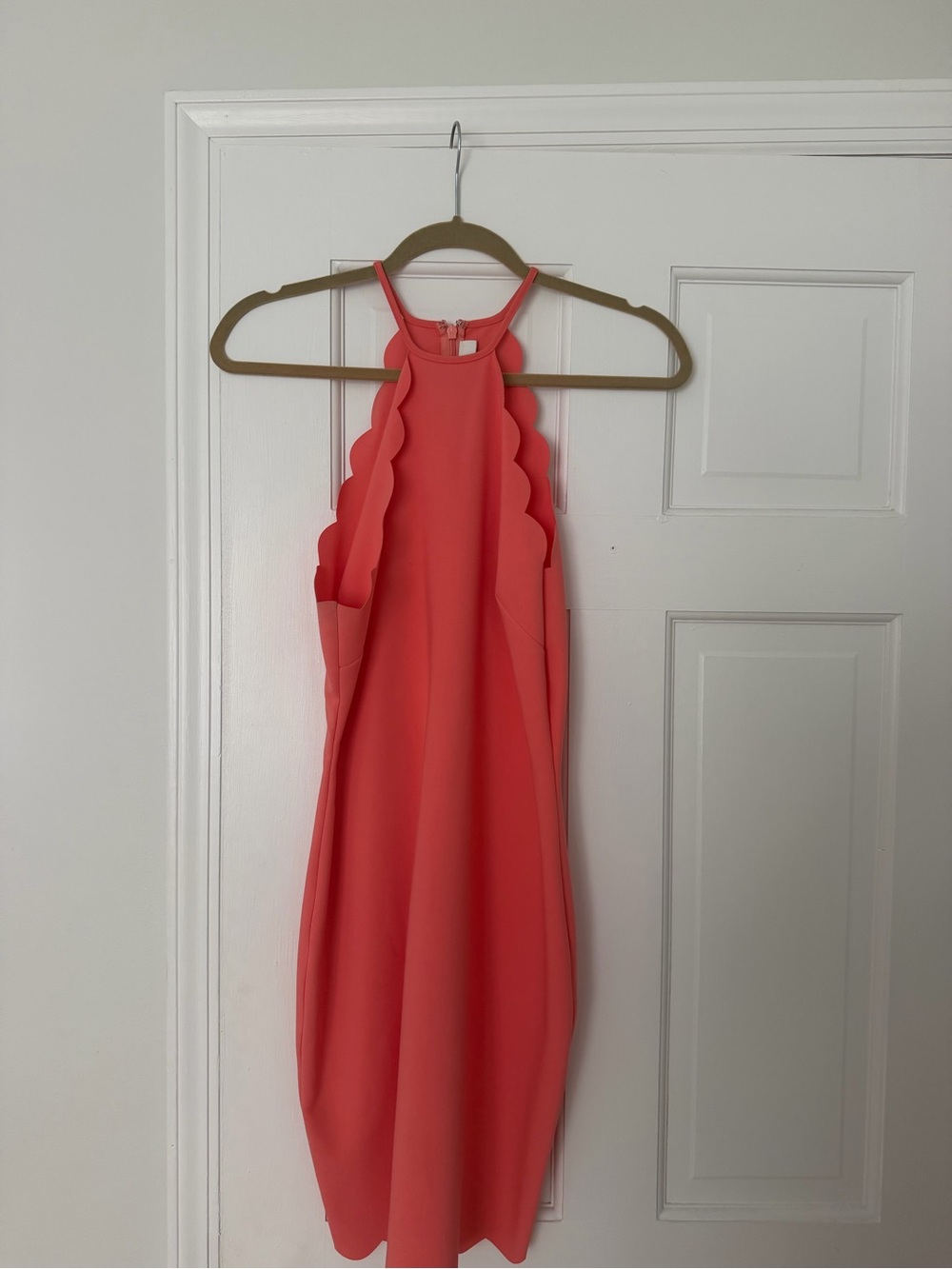 Scalloped Halter Cocktail Dress - Coral Pink